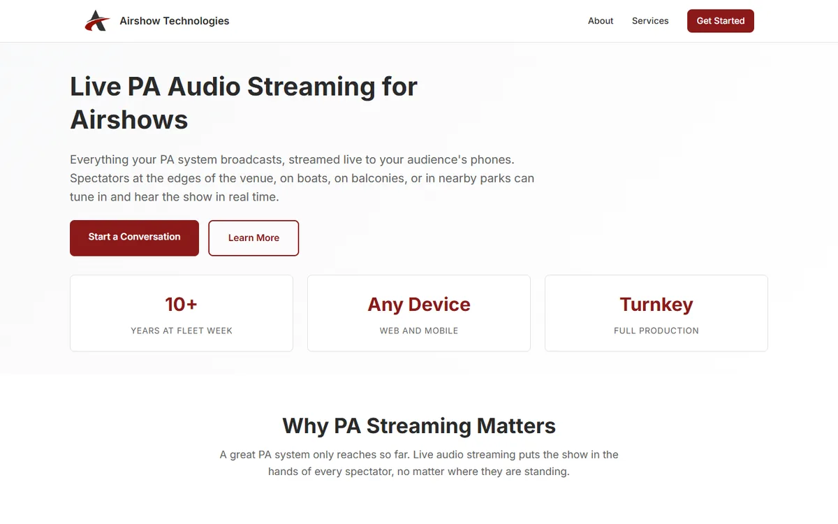 Airshow Technologies site: Live public address audio streaming for airshows
